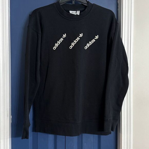 Adidas Logo Crewneck Black Sweatshirt Size XS - Picture 1 of 5